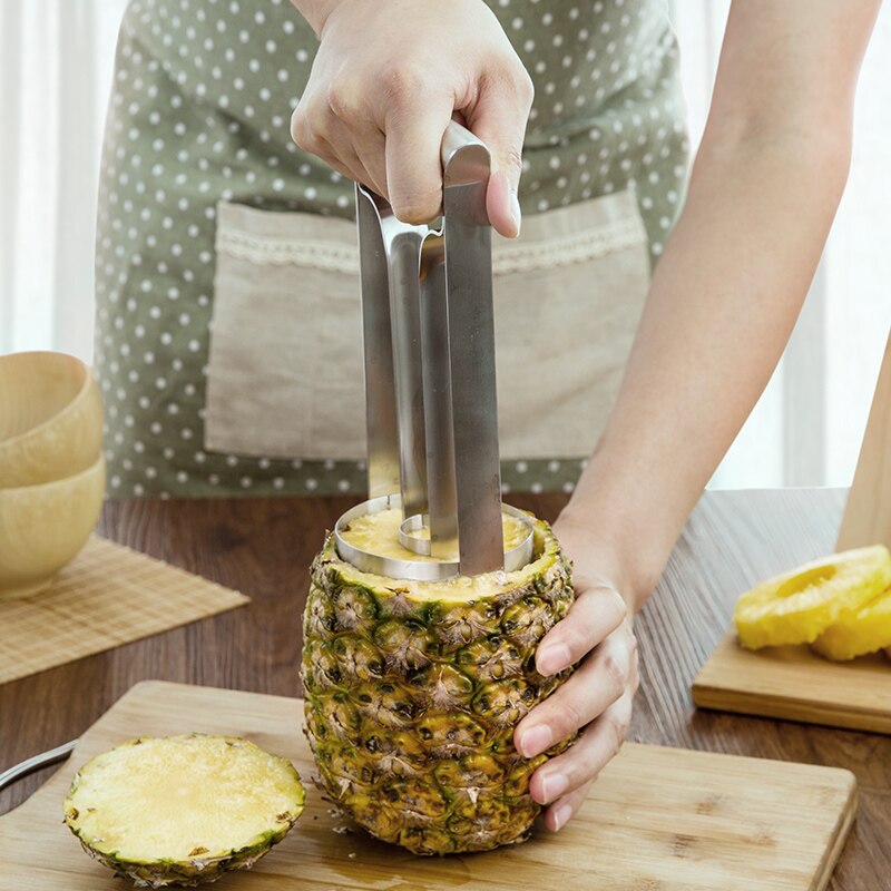 Stil rustfrit stål frugt ananas skiver skræller cutter køkkenværktøj ananas skræller