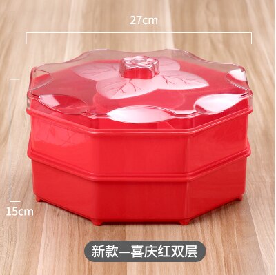 Boîte de rangement de bonbons en forme de pétale de fleur, conteneur rotatif pour aliments, noix, organisateur de bonbons: 2 layer Red