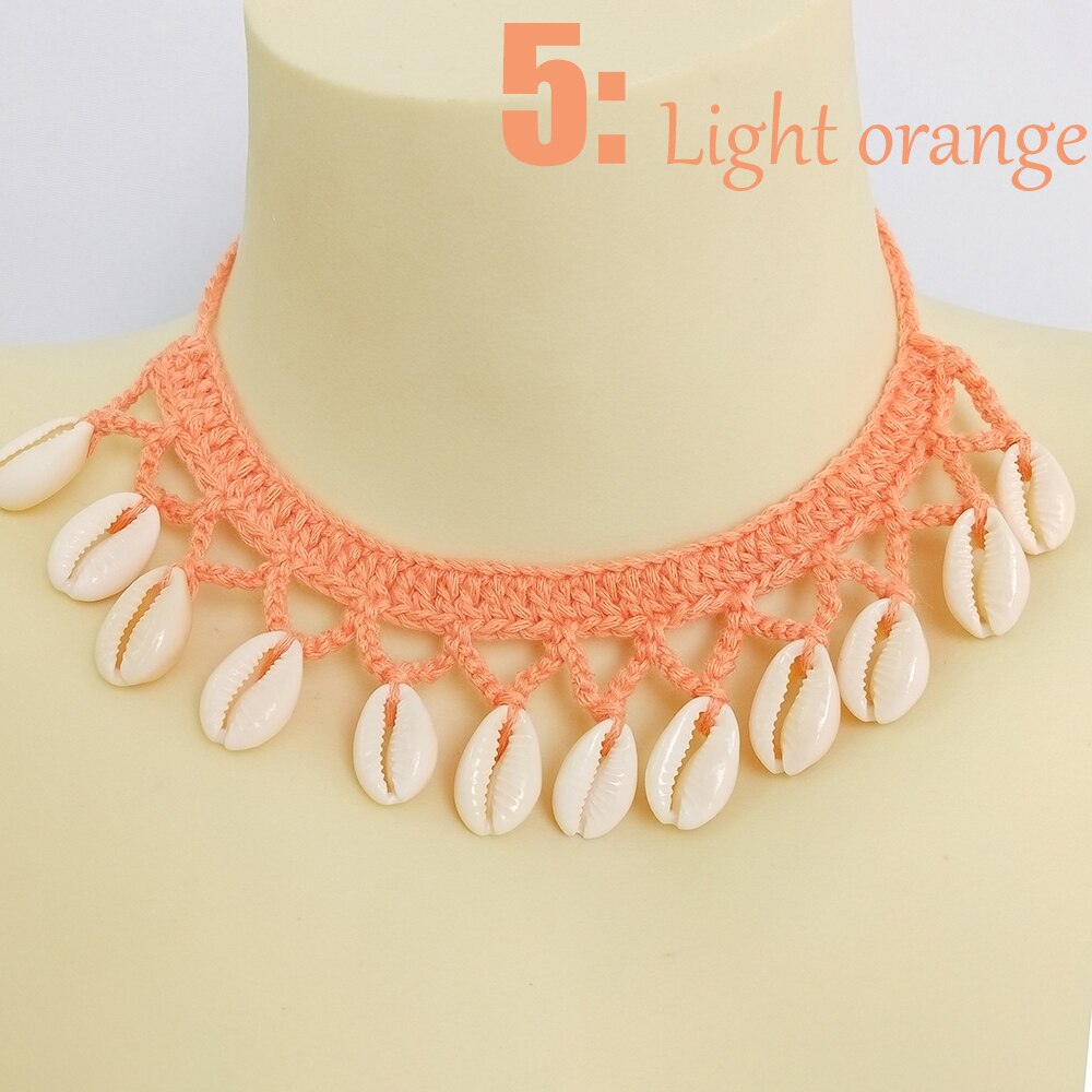 Buy 2 Get 30% Off Girl Cute Sea Shell Choker Necklace Crochet Bohemian Beach Tassel Necklace Shell Chain For Women Pendant: light orange