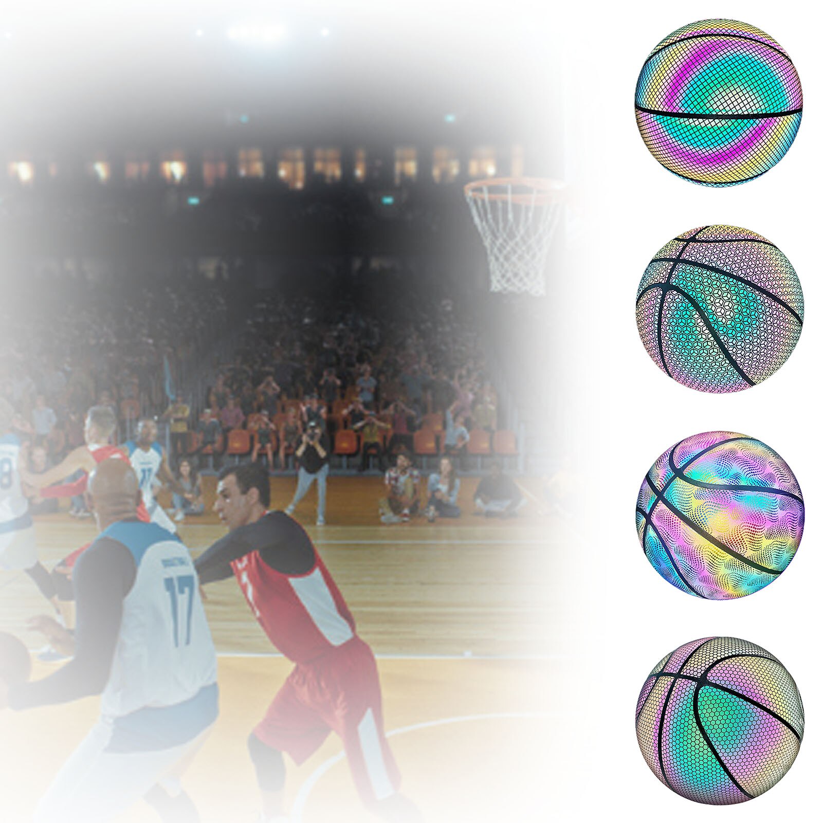 leuchtend Basketball Ball Holographische Reflektierende Beleuchtete Blitz-Ball PU Tragen-Beständig glühend Basketball Nacht Sport Spiel