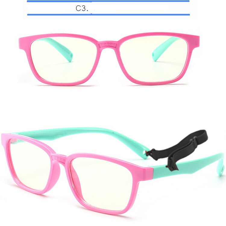 Lunettes anti-lumière bleue ivsta pour enfants, verres anti-rayons bleus, verres de jeu,  tr90 verres en silicone avec sangle de correction: C3