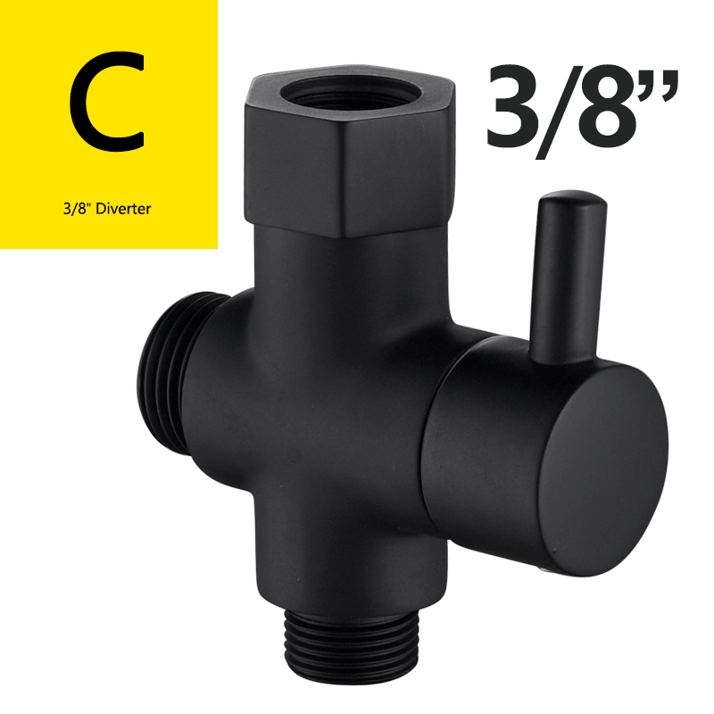 3 Way Diverter Valve Brass Shut Off Valve 3/8”-12/17 T Adapter for Toilet Water Line: Black