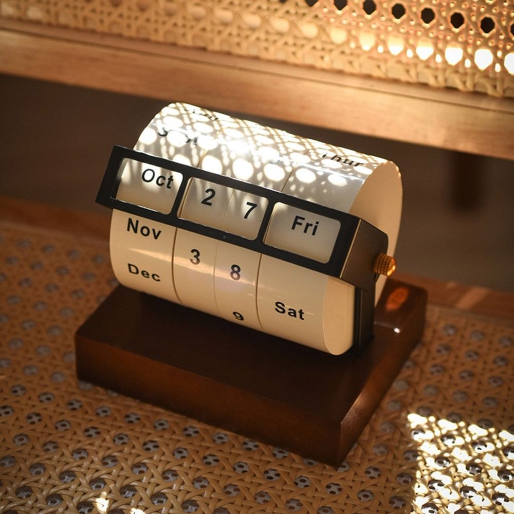 Daglig vendbar roterende kalender i tre i vintage-stil, evighetskalender, ornament, slitesterk manuell nedtellingskalender til hjemmet