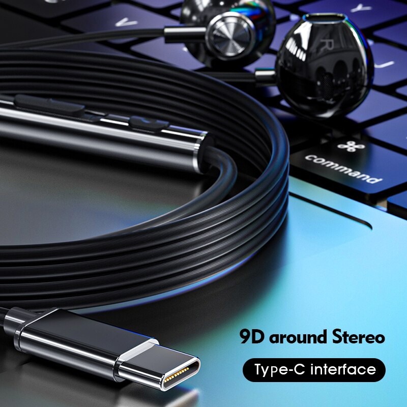 Licheers 9D Stereo In-ear Earphone Wire-controlled Sound Earpiece Earbuds For Xiaomi Samsung 3.5mm For Huawei Type C Earphones: type-c interface