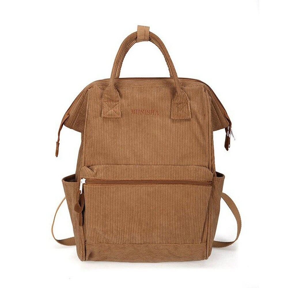 Women Corduroy Backpacks School Bags For Teenager Girls Mochila Larger Capacity Casual Travel Backpacks Female Rucksack Sac: Brown