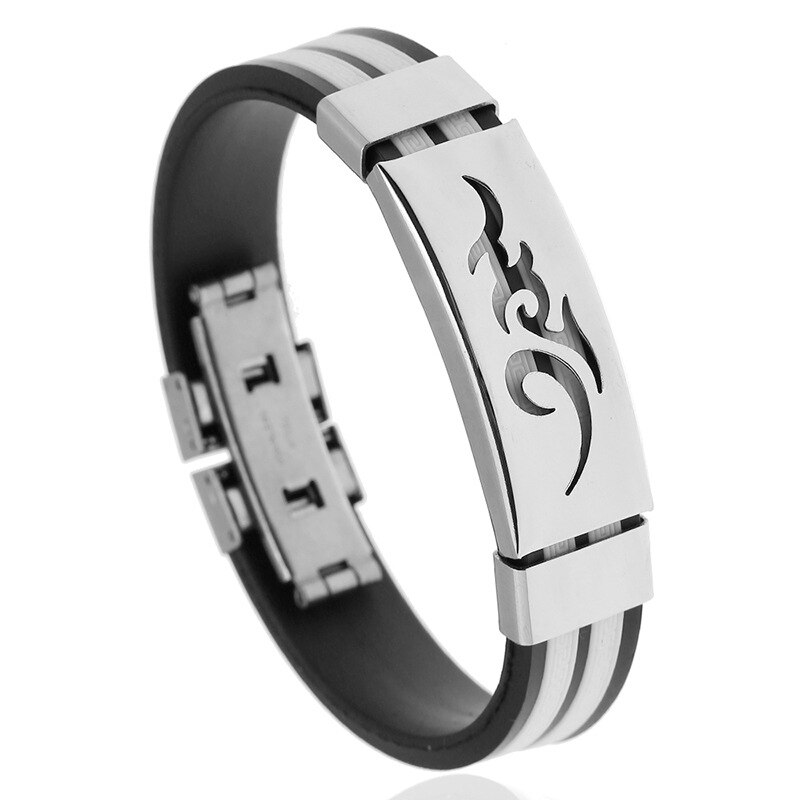 Titan stål personlighet eldmönster män svart silikon rostfritt stål magnetlås armband armband smycken: Vit