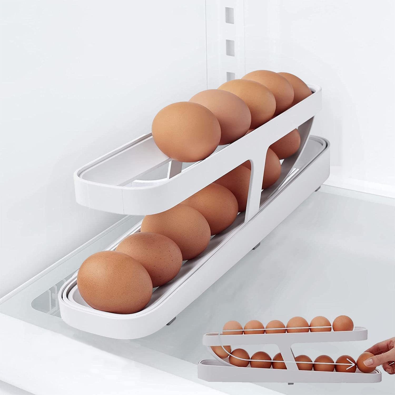 1/2/3Pcs Automatic Rolling Egg Holder Double-layer Fridge Egg Dispenser Refrigerator Kitchen Food Space-Saving Storage Organizer