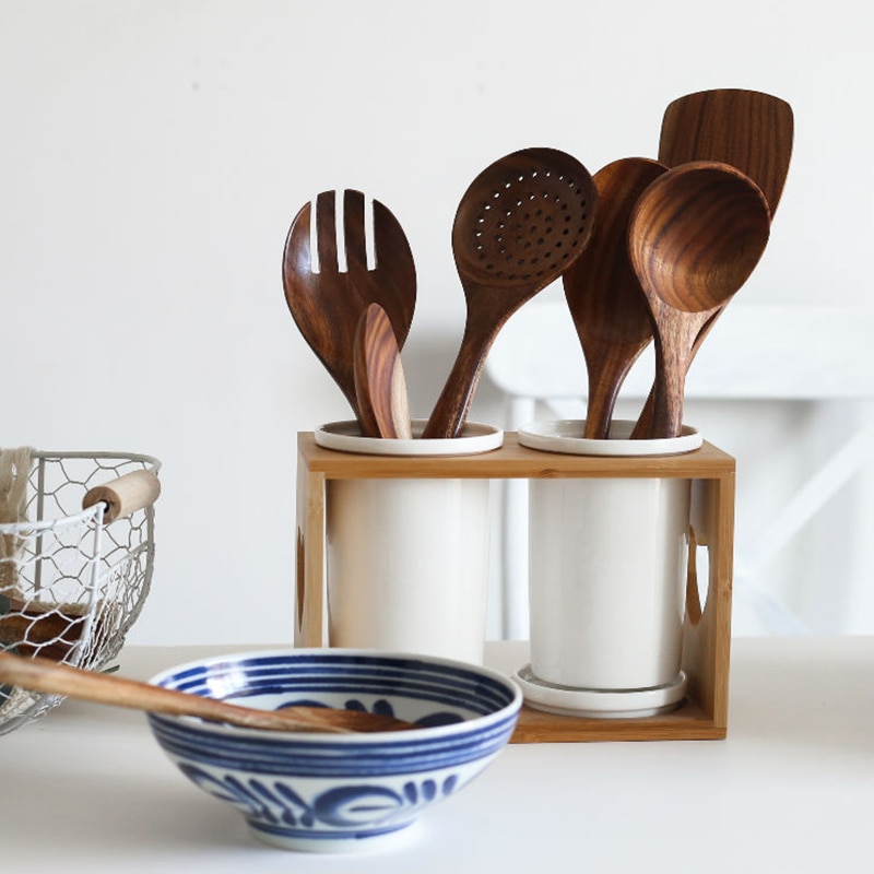 Teak löffel mit lange griff Sieb nicht-Stock Pfanne holz schlitz löffel spezielle spachtel löffel für Pfanne massivholz reis löffel