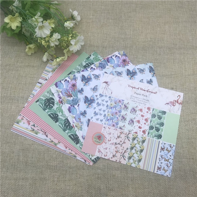 12pc flower tropical raimforest patterned paper Scrapbooking paper pack handmade craft paper craft Background pad