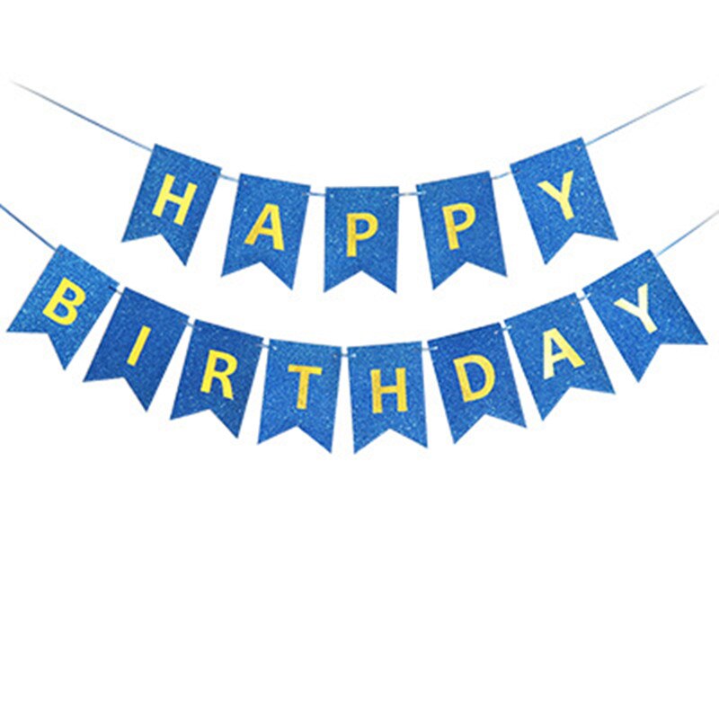 Happy birthday letter glitter paper banner pull flag children's day party party baby shower decoration: deep blue