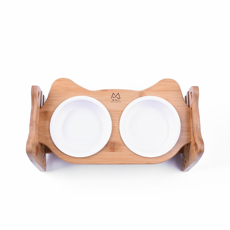 Wooden Pet dining table Double Bowls Cat Tilted Feeders Kitten Dishes with Slope Bamboo Rack Puppy Drink Feeding Bowl HW035: 11