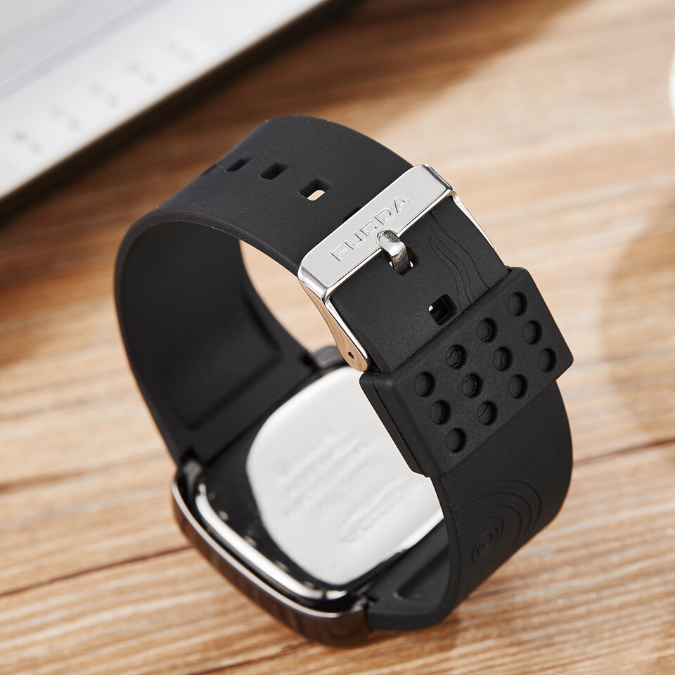 Draaitafel Mannen Horloge Koreaans Zwart Wit Vierkant Quartz Heren Polshorloge Mannelijke Creatieve Rubberen Band Horloges Logio Masculino