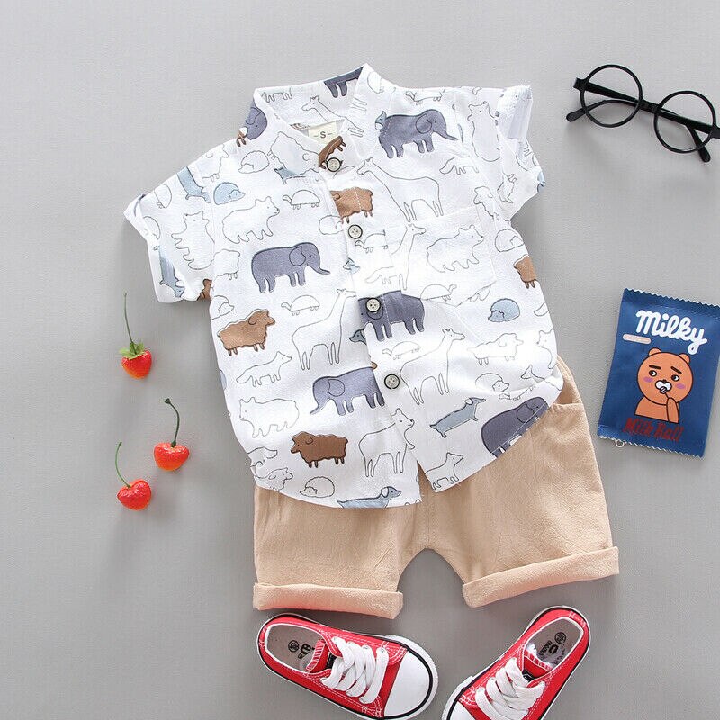 Uk spædbarn baby dreng barn sommertøj elefant skjorte t-shirt + bukser outfits sæt 0-3t