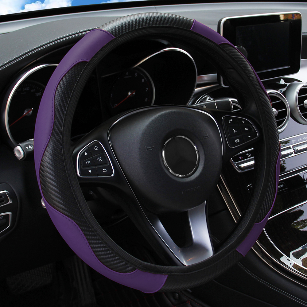 Juste de volant de voiture en cuir PU, fibre de carbone, sans anneau intérieur, adaptée aux amarans de 14.5 à 15, fournitures automobiles: Violet