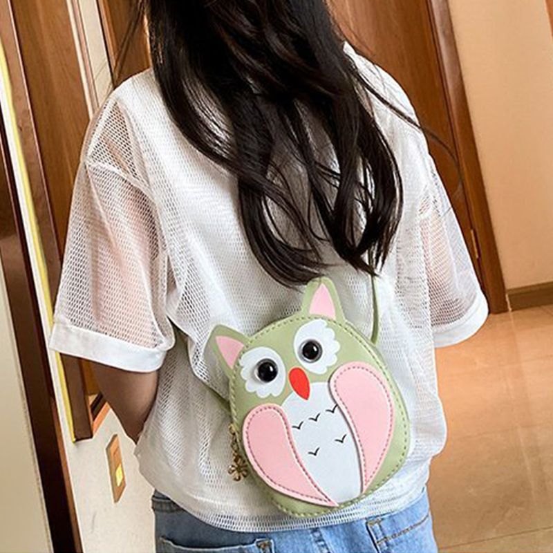 Kids Girl Cartoon Owl Shoulder Crossbody Bag PU Leather Satchel Small Tote Coin Purse