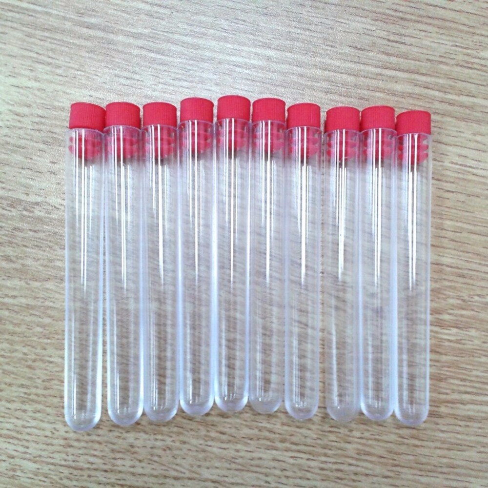 40 stk laboratoriereagensglas 16 x 150mm med rød hætte og 40 hullers rørstativ