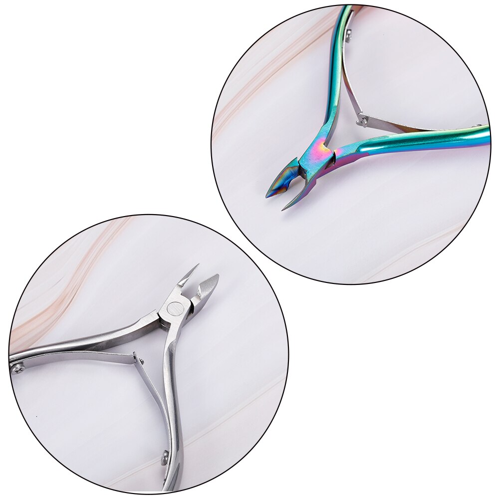 Tijeras para cutículas de acero inoxidable, herramientas de manicura y pedicura, Tijera para piel muerta plateada/arcoíris, herramienta de corte