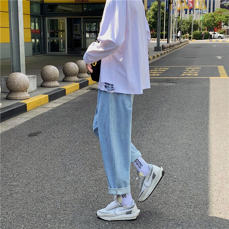 Jeans for menn pluss-størrelse 3xl løse ankellange enkle all-match jeansbukser med strikk i midjen, fritidsklær, trendy streetwear