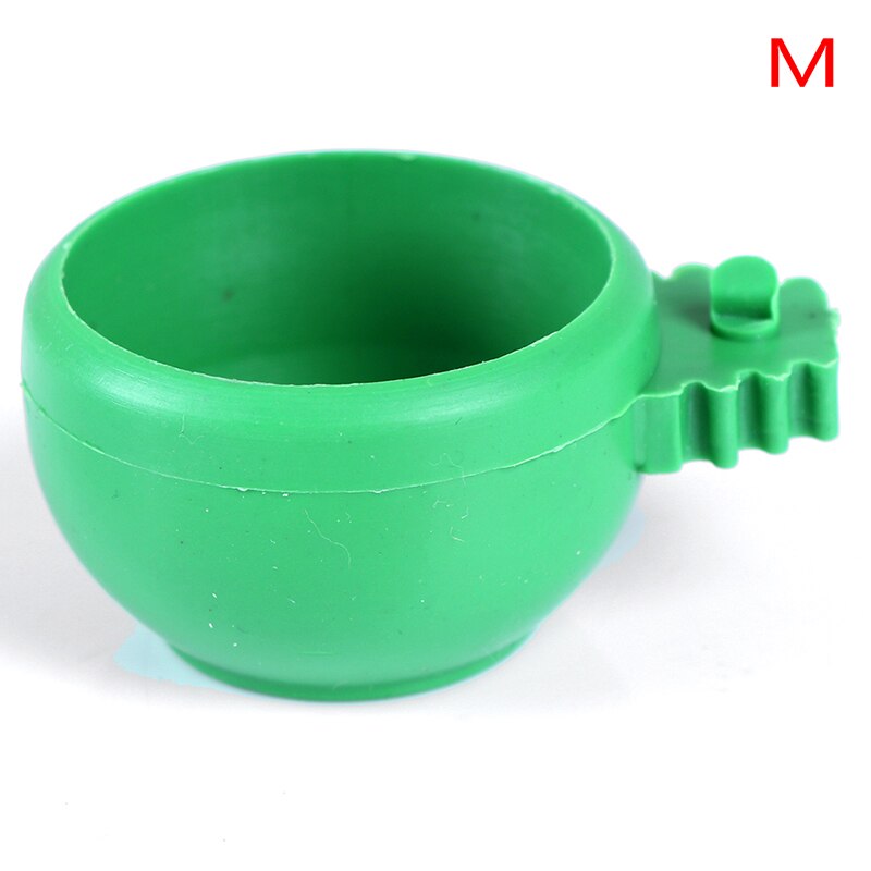 1pc 3 Sizes Green Plastic Parrot Mini Food Water Bowl Feeder Plastic Birds Pigeons Cage Sand Cup Feeding Tool Accessory