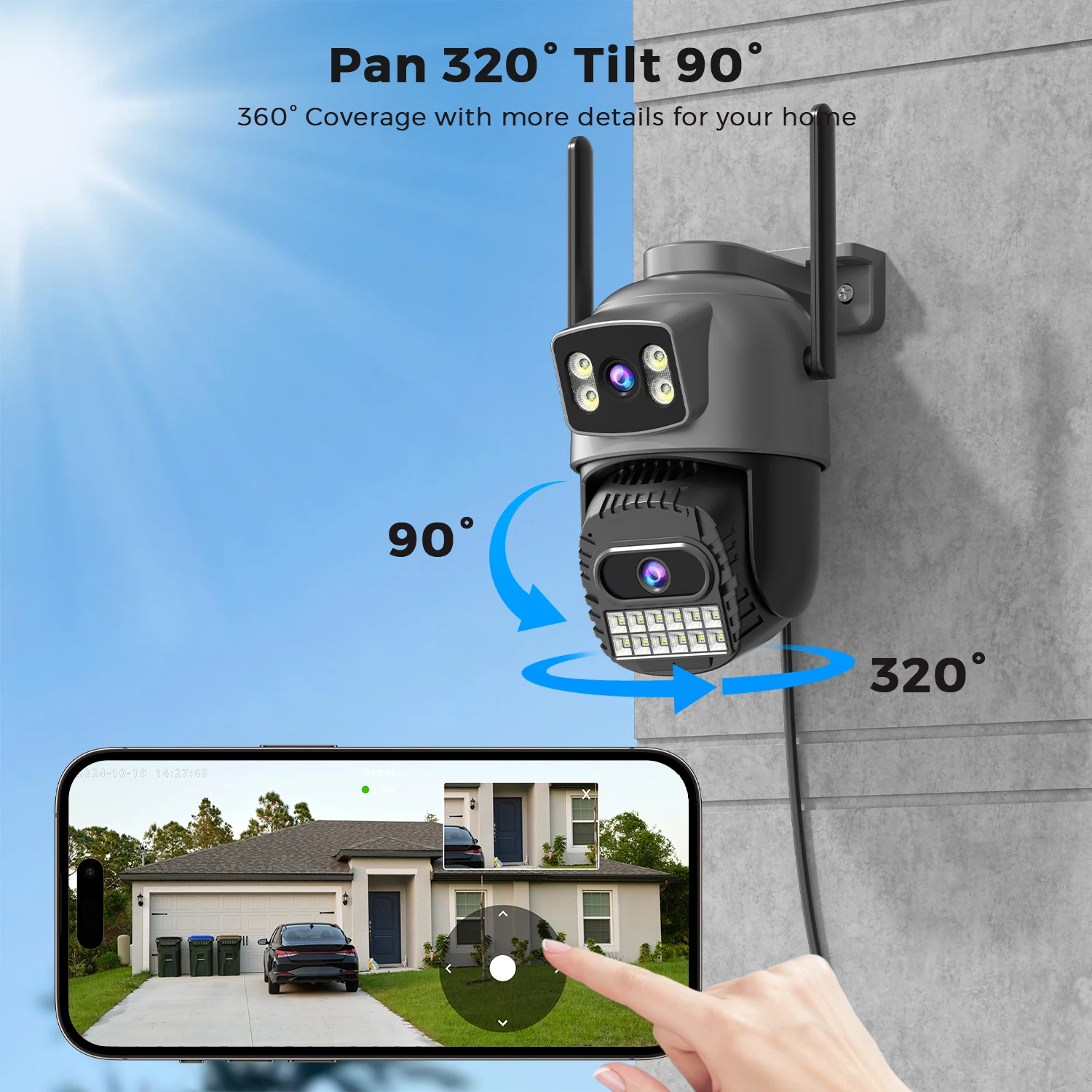 10MP 5K IP Camera Security Protection Wifi PTZ Dual Lens 5G HD Outdoor Surveillance Camera Human Detection Tracking Night Vison