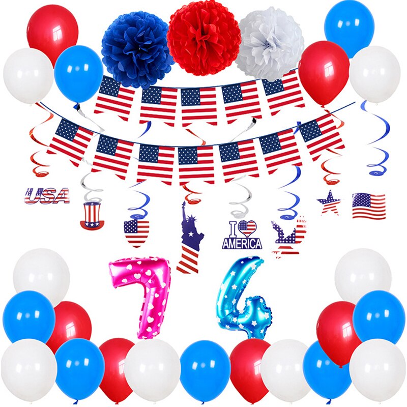 Independence Day Set Ballon Decoratie Ronde Wave Dot Latex Aluminium Film Pull Vlag Combinatie Party: Solid color balloon