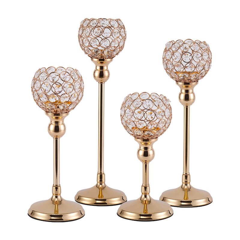 Gold Crystal Candlestick Metal Wedding Centerpieces Candle Holders Decorations for Home Retro Home Decor Crafts