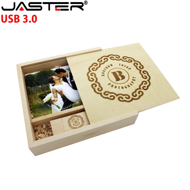 JASTER Holz Foto Album Box USB 3,0 Stick DIY Gravierte Logo Hochzeit Speicher
