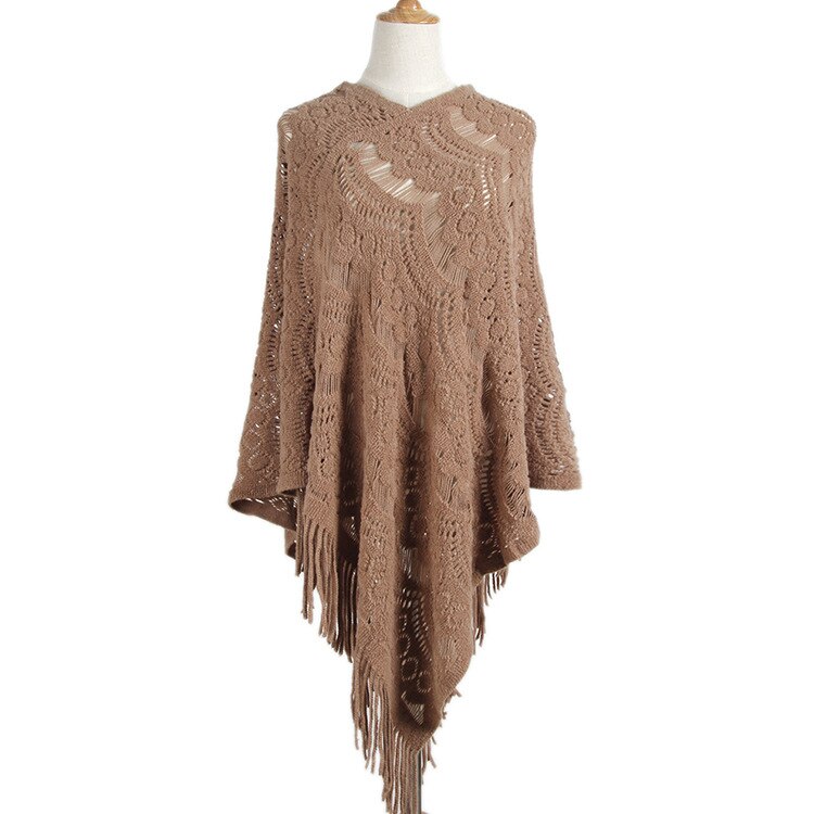 Sweater Red White Lady Pullover Tops Hollow Out Autumn Sweater Woman Cloak European Style Christmas: khaki