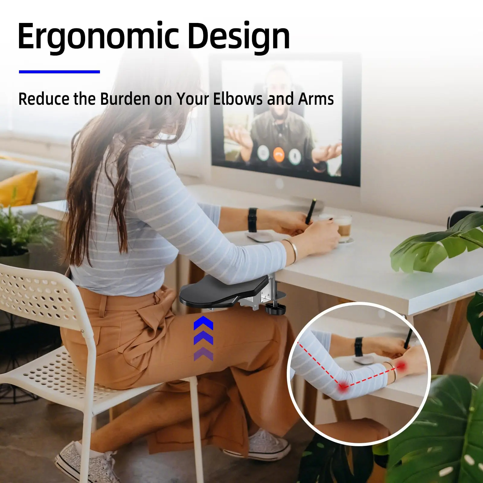 Armstöd för datorbord, vikbart ergonomiskt handledsstöd för tangentbord, armstödsförlängare, roterande musmattahållare