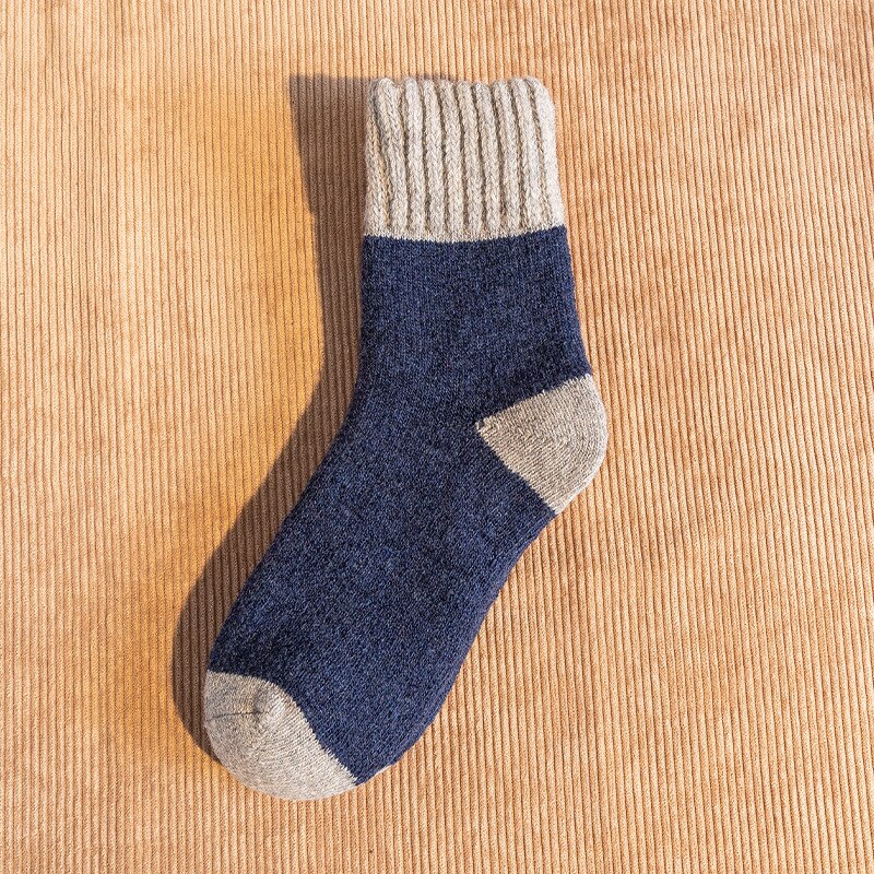 Chaussettes en laine mérinos pour hommes, chaudes, Style rétro, douces, Super épaisses, en éponge, bottes de randonnée, hiver: Navy