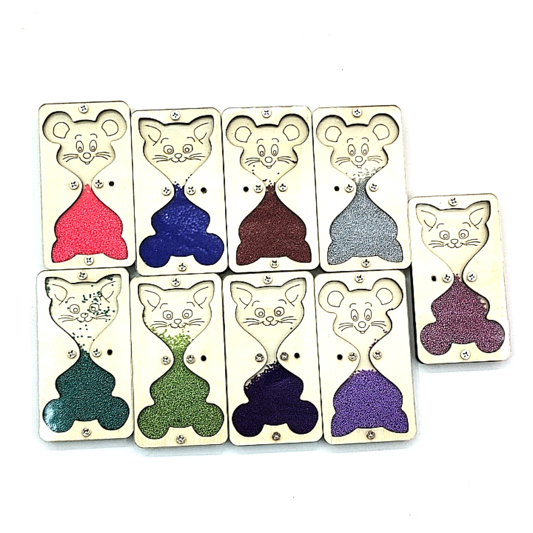 Sablier en bois pour bébé, souris et chat, accessoires Montessori, pièces d'éléments, horloge de sable pour l'éducation des enfants, bricolage, planche occupée