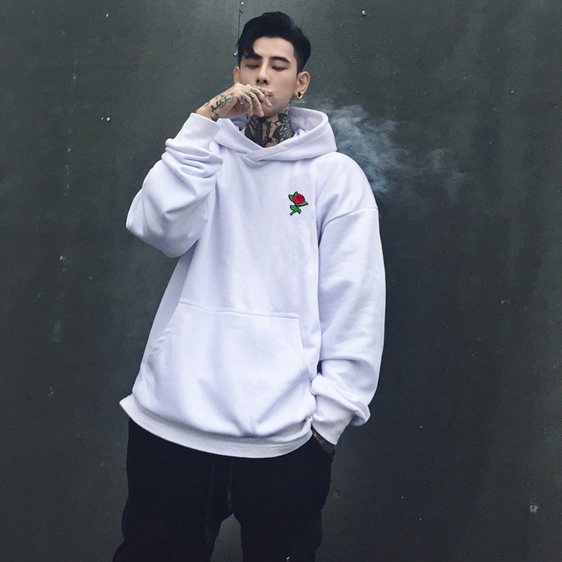 Syksy talvi ruusu kirjonta huppari miesten oversize paksut hupparit miesten collegepaidat puuvillahuppari us koko xs-xl