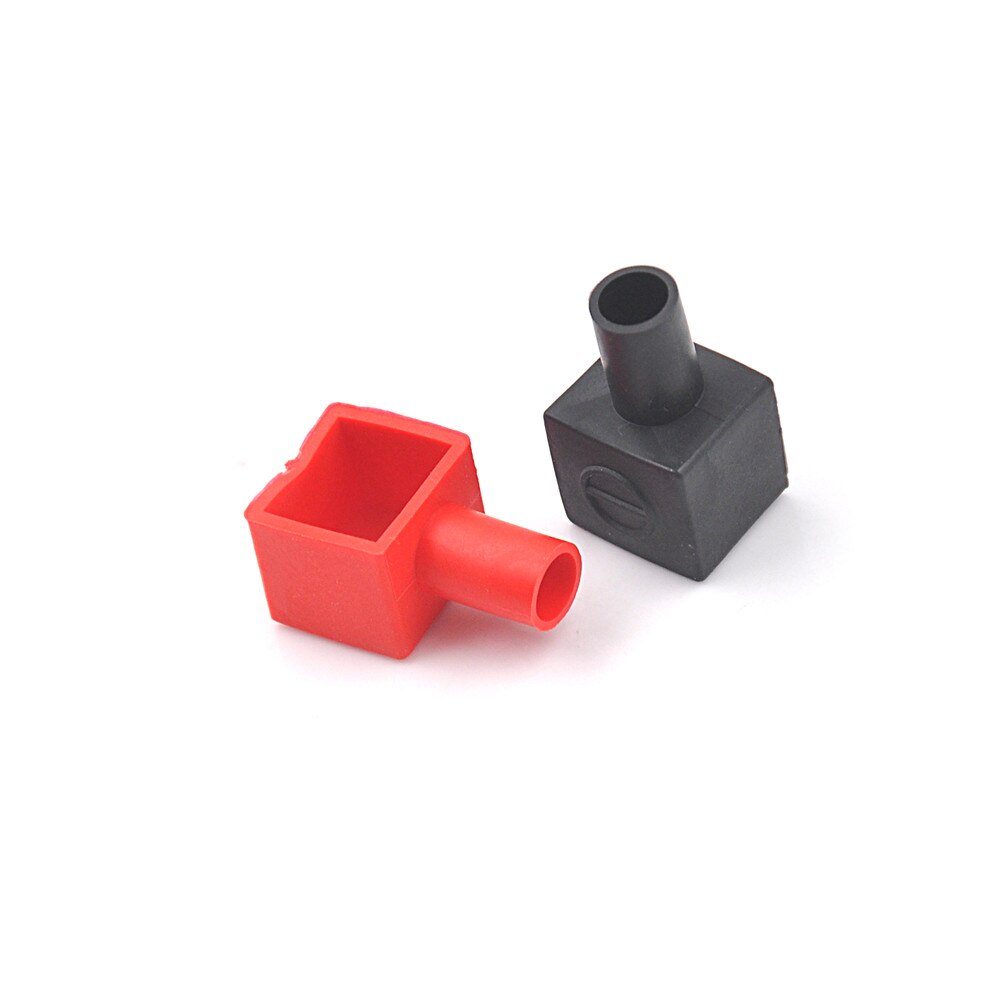 2PCS Red +Black Square Motorcycle Battery Terminals Protection Sleeve Rubber Positive Negative Pole Covers