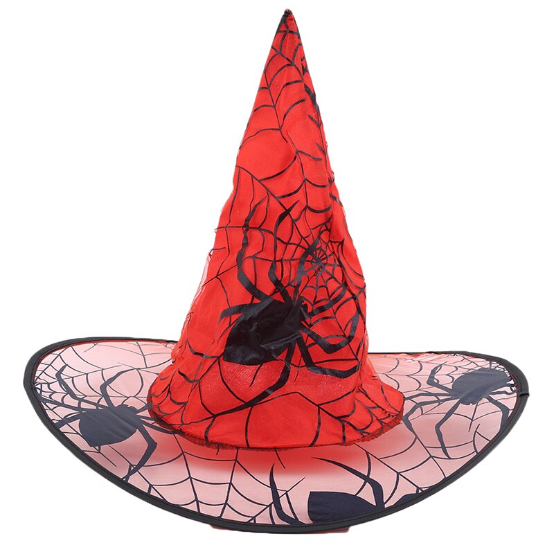 Børn voksenheks hat til halloween edderkoppespind trykt kostume tilbehør halloween forsyninger fest hatte børnefest: Rød