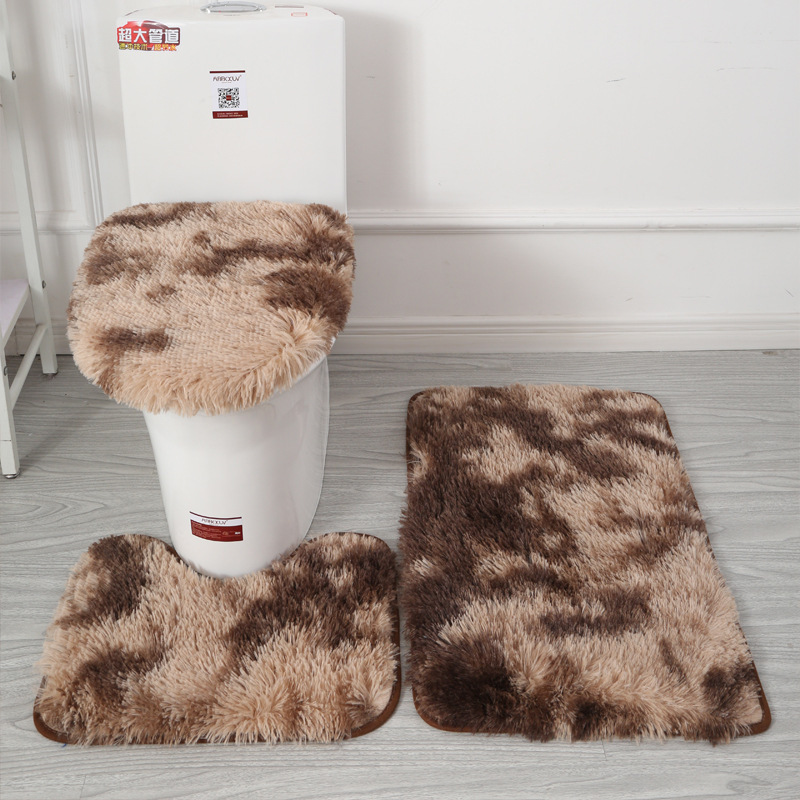 3pcs/set Tie-Dye Colorful Bathroom Mat Set Non-slip Bath WC Carpets Rectangle U-shape Bathroom Toilet Rugs And Lid Cover Kit: coffee