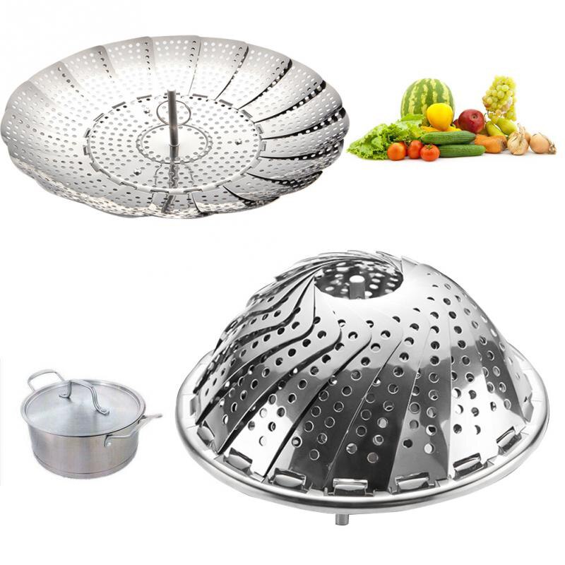 1PC Folding Steamer Basket Stainless Steel Extendable Vegetable Food Mesh Steamer Rack Home Kitchen Cooking Baking Cookware Tool