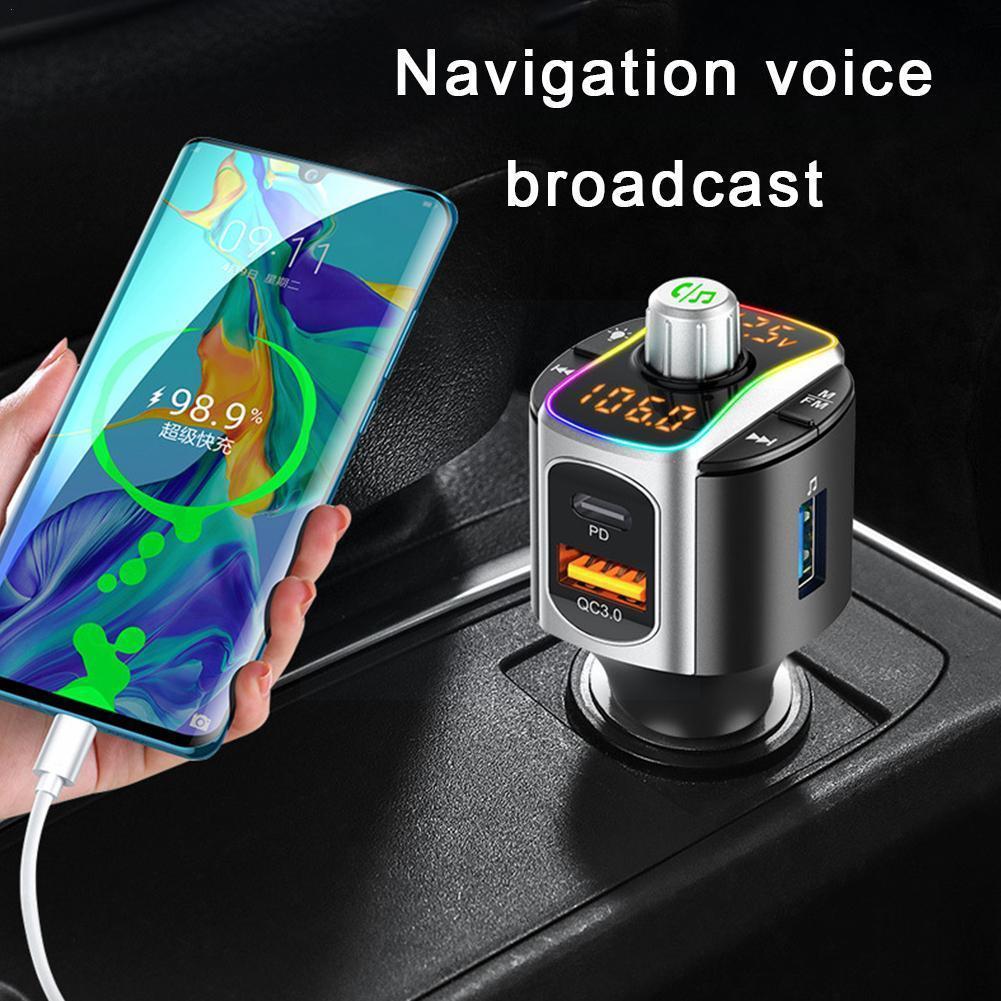 VR Robot Car FM Transmitter Bluetooth 5.0 MP3 Audio QC3.0 LED Backlit Handsfree Flash Charge PD Player B9C5