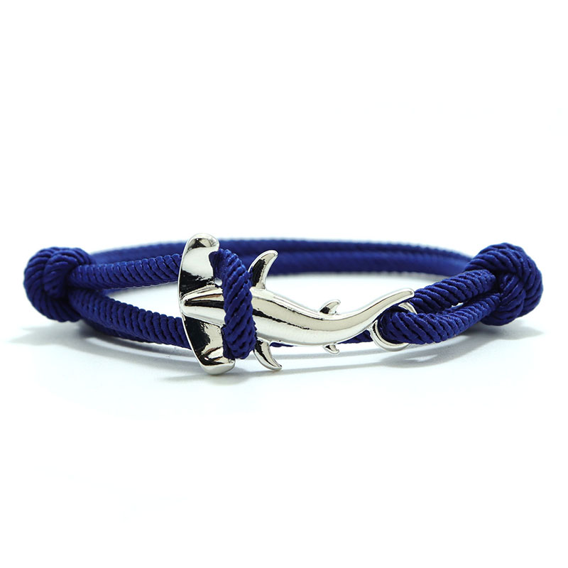 Mężczyźni bransoletka lina podwójna warstwa regulowany urok Braslet lato biżuteria plażowa Shark Braclet czerwony biały ciąg Brazalete Unisex: Blue Silver