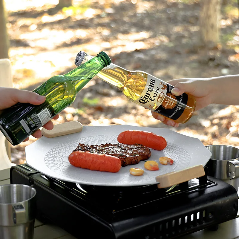 Bærbar campinggrillpanne i koreansk stil, steinwok, gasskomfyr, induksjonskokeplate, kompatibel med utendørs kjøkkenutstyr