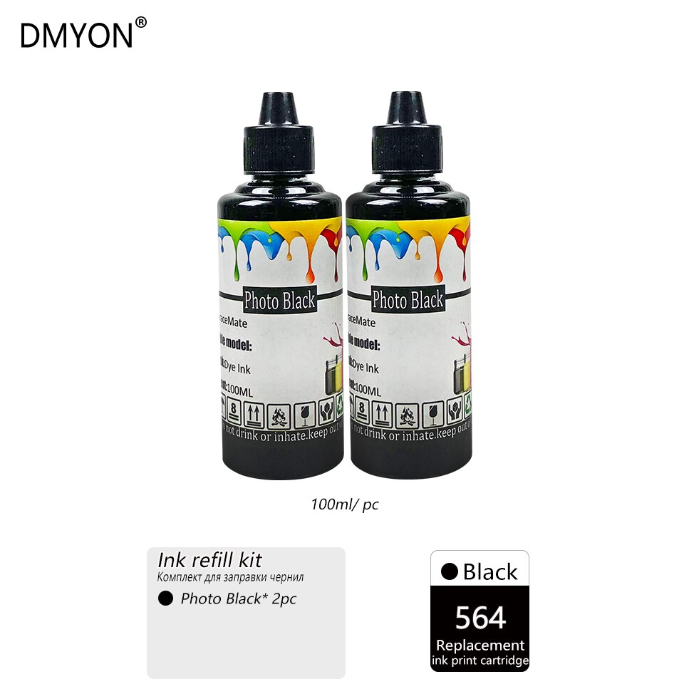 DMYON 564 Ink Refill Kit Compatible for HP 564 for Photosmart B8550 C5380 C6375 C6340 C6350 C6380 D5460 D7560 C309 C410 printer: 2 black