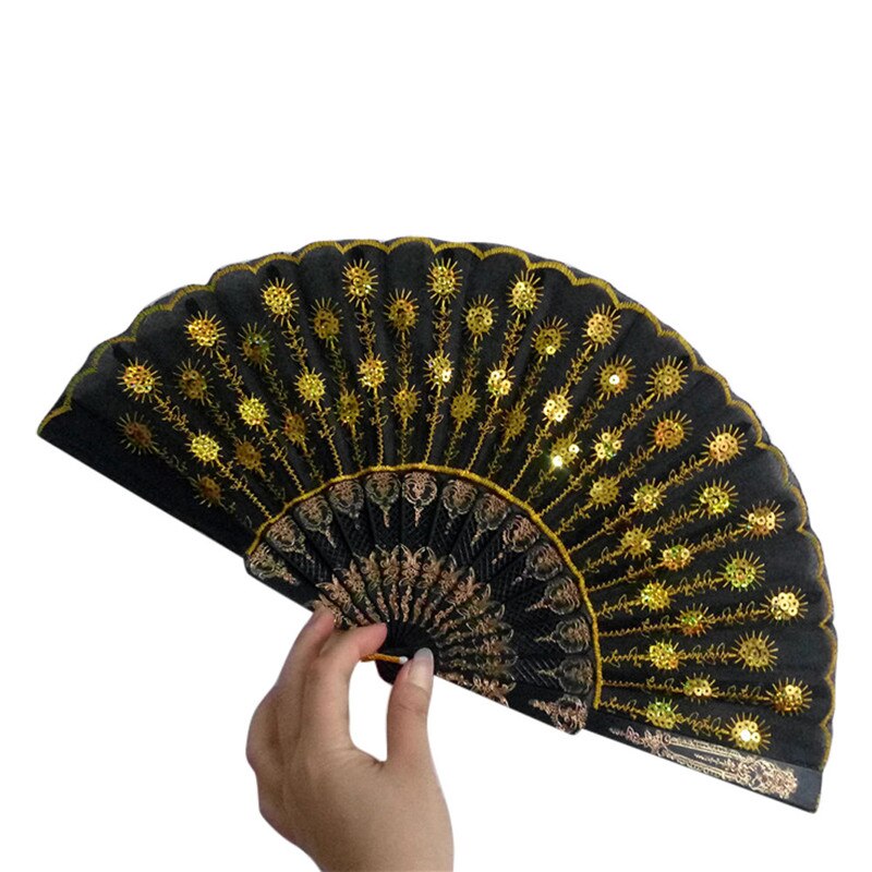 Craft Fans Spanish Lace Silk Folding Hand Held Dance Fan Flower Pattern for Party Wedding Home Practical #0509