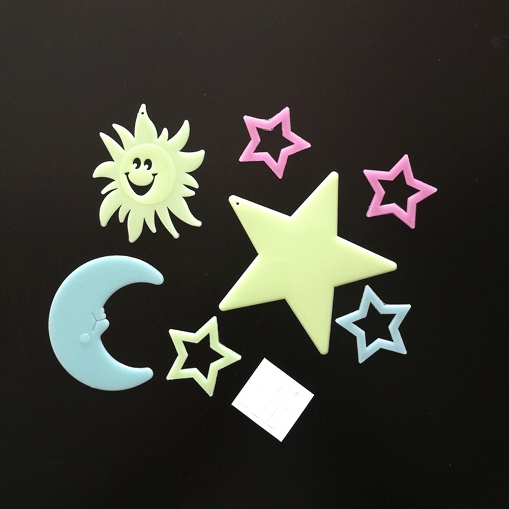 3D three-dimensional glow fluorescent luminous big star moon sun set stickers plastic wall stickers 3d sticker