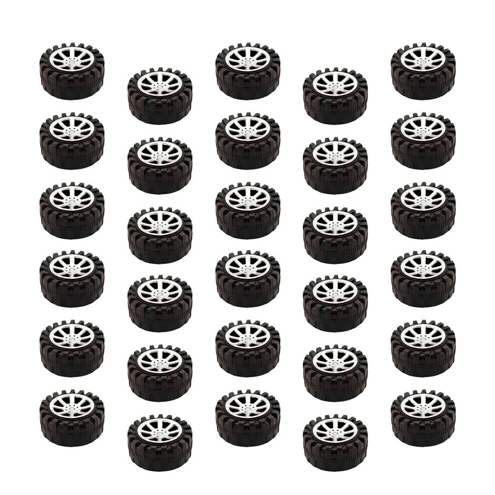 30 Pcs 4.2CM Diameter Toy Car Accessories DIY Round Plastic Small Wheels DIY Handmade Car Crafts Supplies (Black)