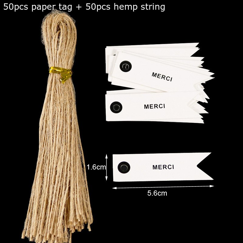 50 piezas de papel blanco marcadores gracias decoración de la boda etiqueta del de caja de embalaje etiquetas papelería suministros de oficina: merci