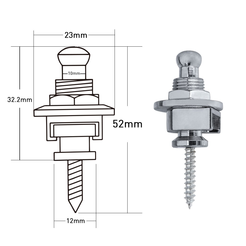 2Pcs Gitaarband Sloten Quick Release Gitaarband Sloten Knop Premium Security Locks Strap Retainer Systeem: Silver