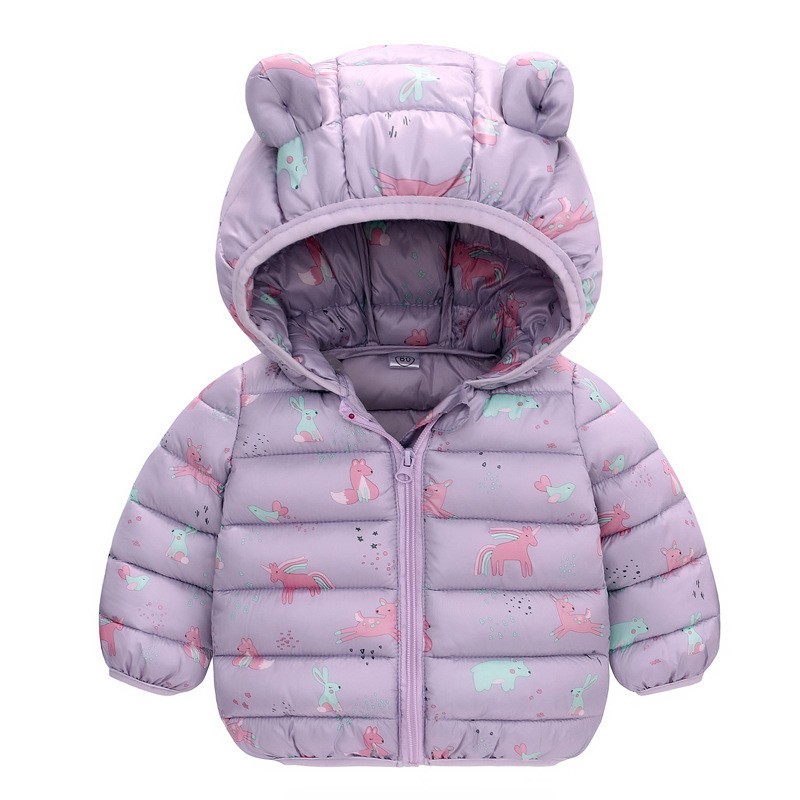 Jongens Meisjes Lichtgewicht Donsjack Baby Capuchon Rits Jassen Herfst Winter Warme Bovenkleding 0-5 Jaar Kinderen Kerst: Paars / 4