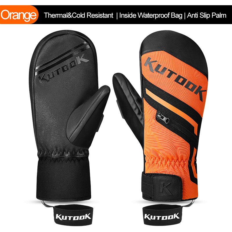 KUTOOK Ski Cycling Winter Gloves Mittens For Snowboard Snowmobile Heating Warm Fleece Waterproof Wind-resistant Men Women Gloves: orange / M