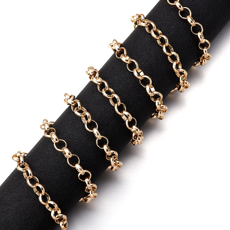 5 yardas/rolos de collar chapado en oro, cadenas Rolo, cadenas cruzadas de aluminio a granel para fabricación de joyas, cadena de eslabones fuertes, pulsera DIY