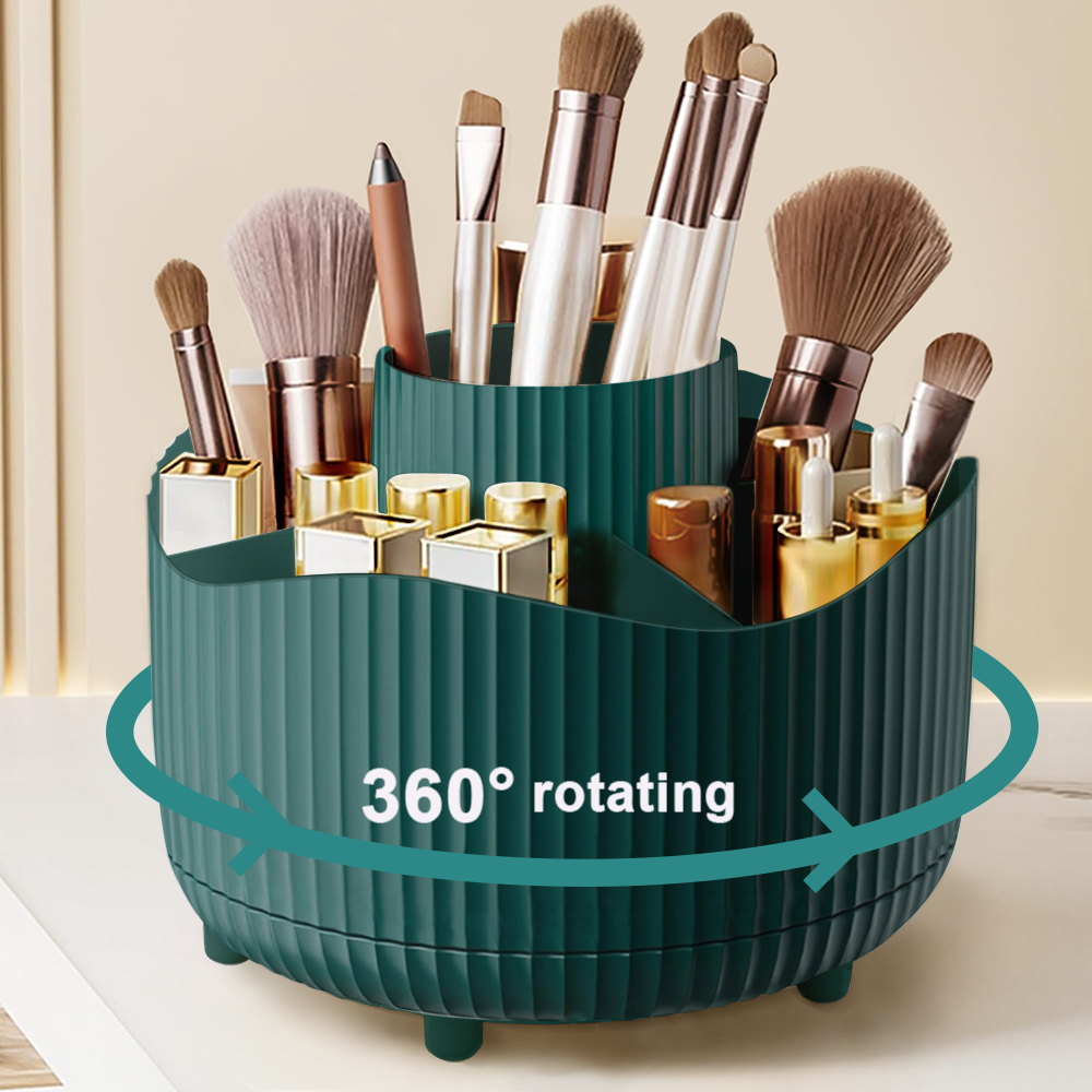 360° Rotating Makeup Organizer Makeup Holder Cosmetic Storage with 5 Compartments Multi-Functional Holder for Brushes Pen: Red