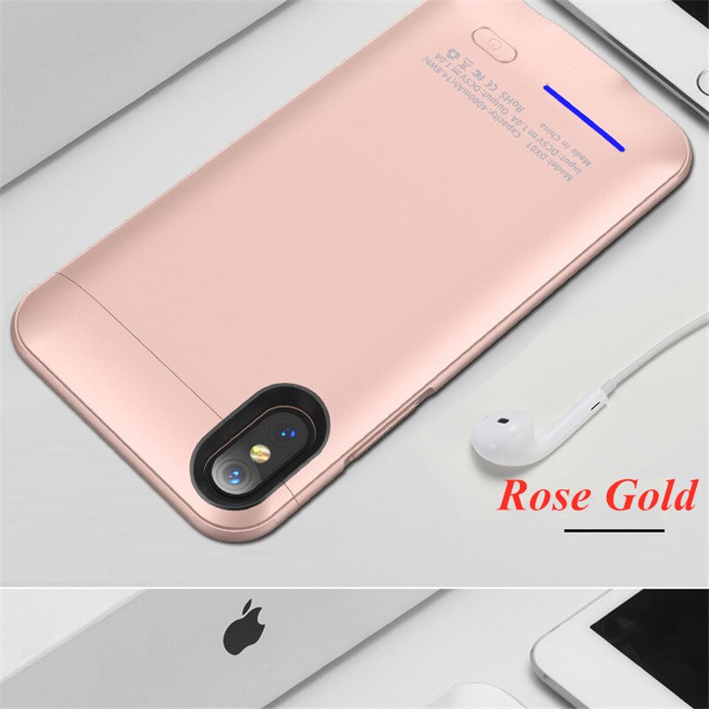 Funda de batería de teléfono extendida de 4000mAh para iPhone X, carcasa magnética para cargador de batería para iPhone XS, funda portátil para banco de energía: Rose Gold For X XS